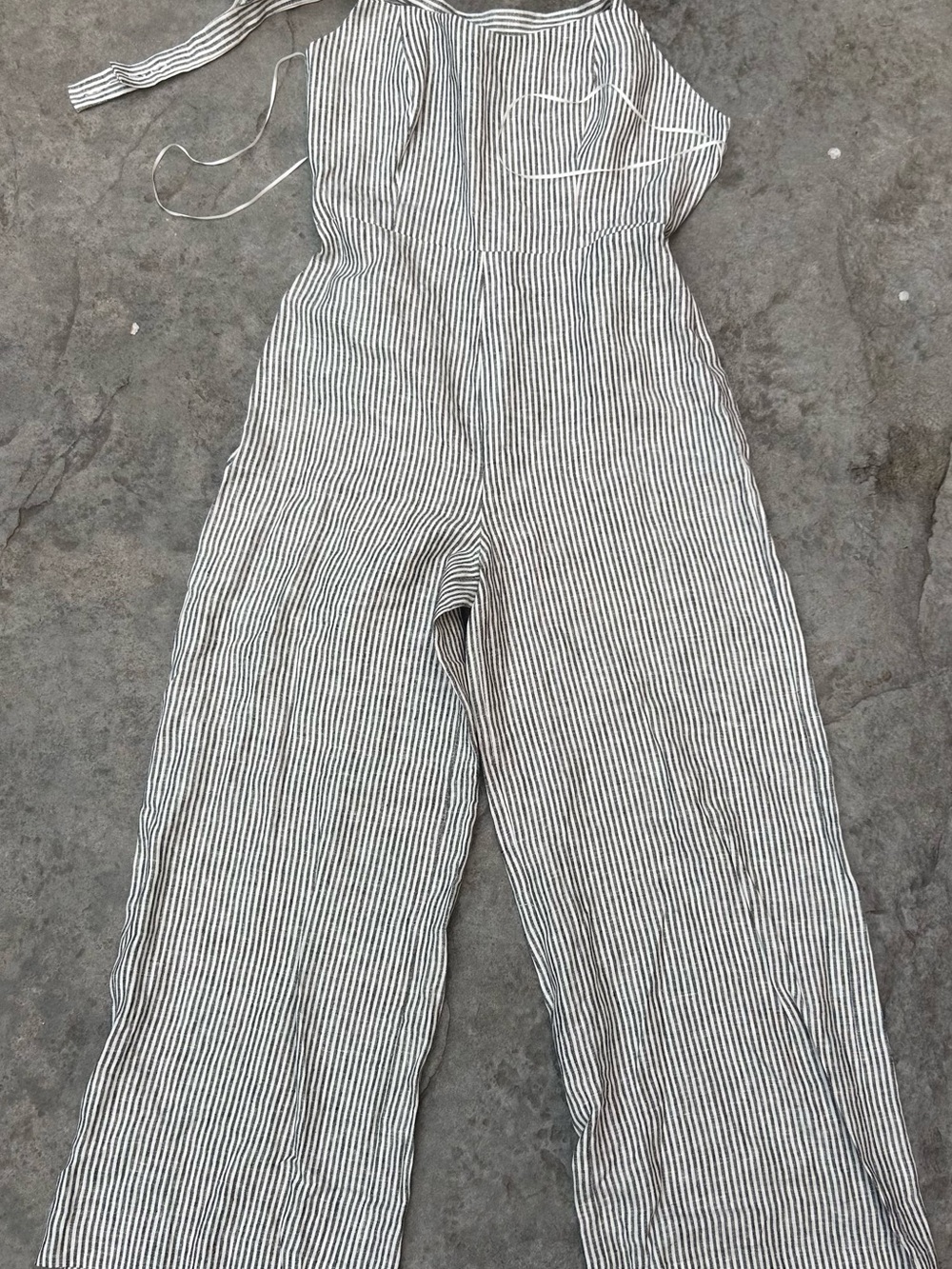 Reformation Autumn Linen Jumpsuit Vineyard Stripe Open Back Wide Leg Size 12 NWT - Picture 5 of 11
